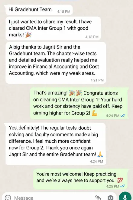 A student clears CMA Inter Group 1 and says the chapter-wise tests helped in Financial and Cost Accounting.