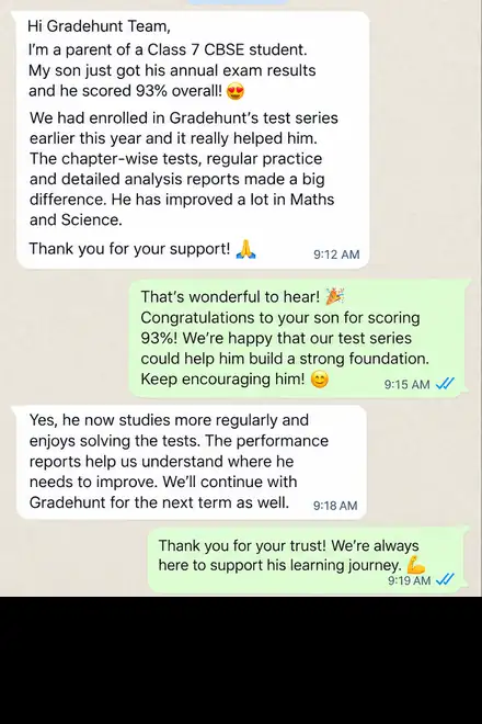 A parent shares that their son scored 93% in CBSE Class 7 and says the chapter-wise tests helped.
